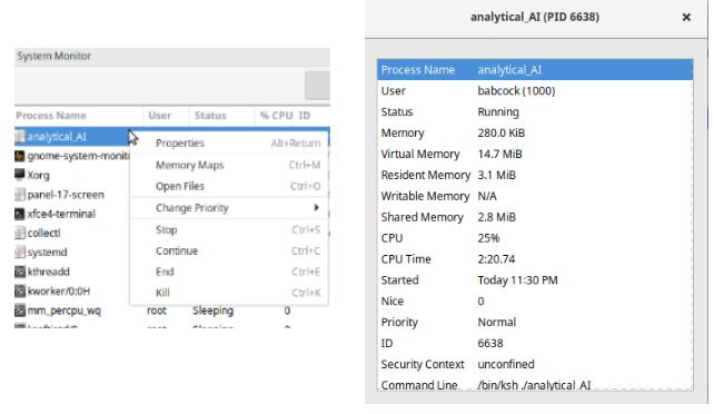 System Monitor managing a process