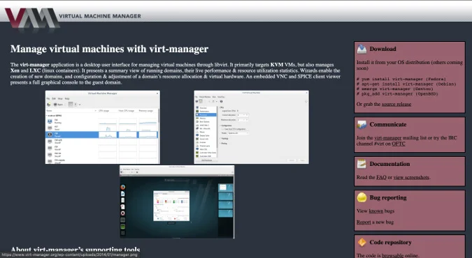 Strona internetowa Virt-manager