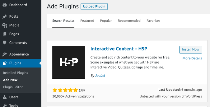 Adding the H5P plugin