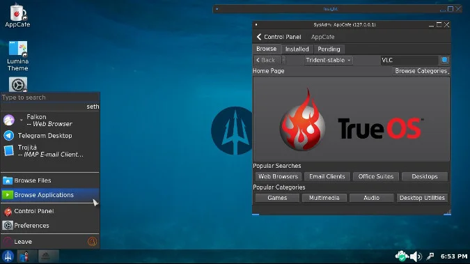 Lumina desktop running on Project Trident