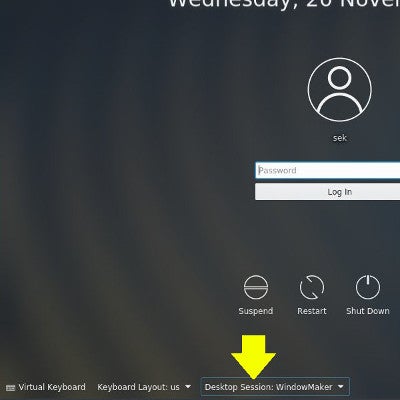 Selecting the Window Maker desktop in KDM