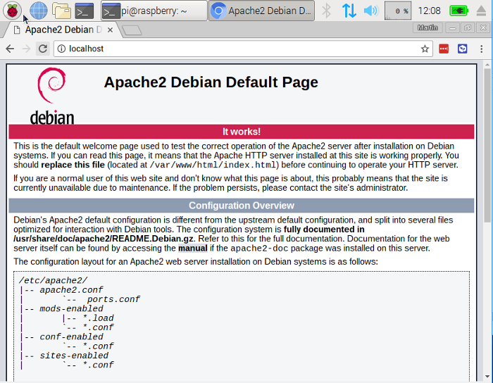 Apache success screen