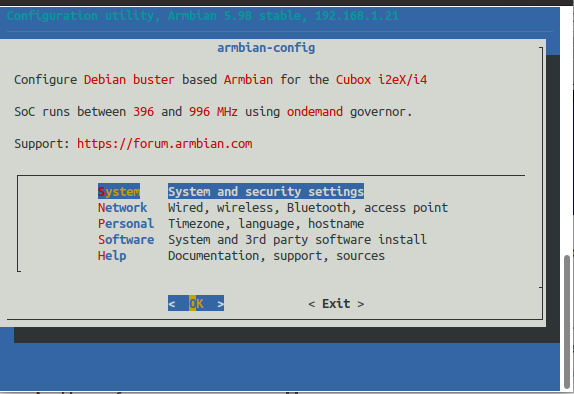 Armbian-Config screen