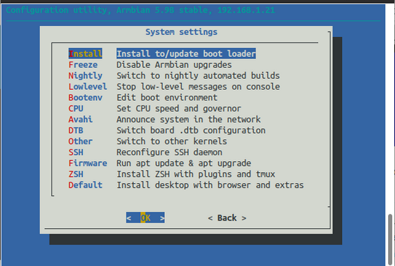 Armbian-Config settings