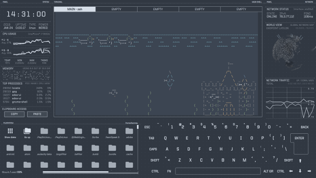 Asciiquarium in eDEX-UI