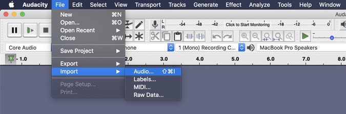 Import audio files in Audacity