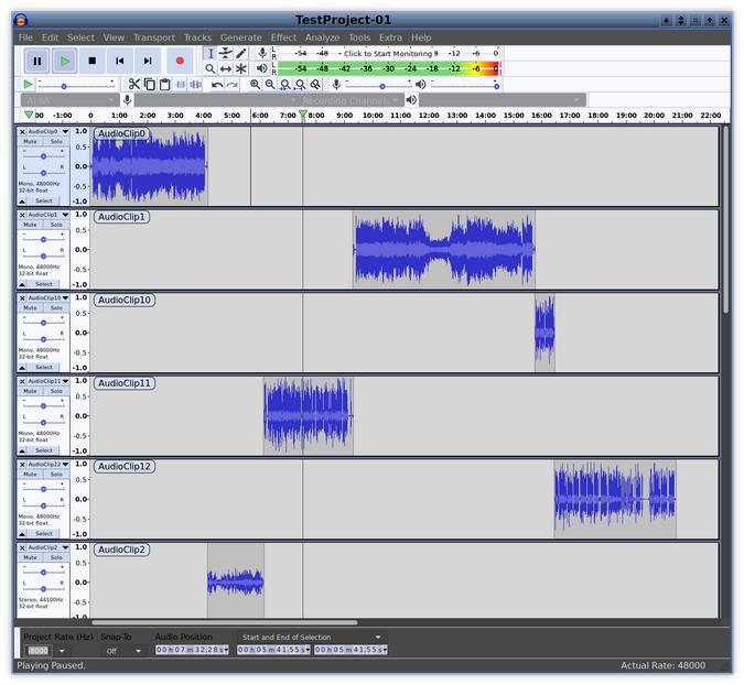 Audio clips in Audacity