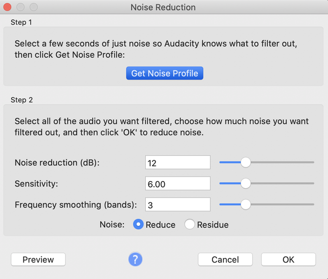 Get a Noise Profile from audio sample