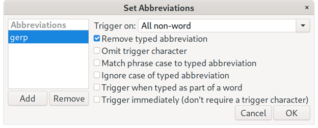 Set abbreviation in AutoKey