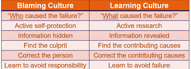 Blaming vs. learning culture