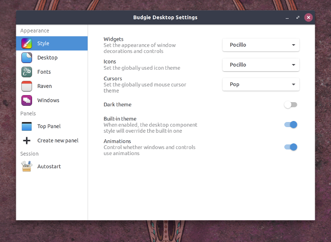 Budgie Desktop control panel