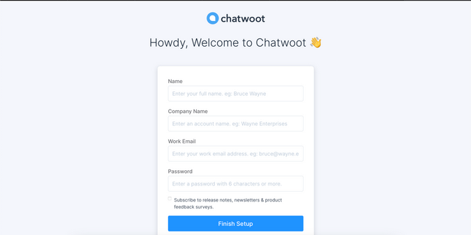 Chatwoot welcome screen
