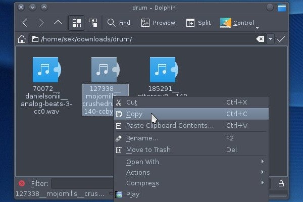 Copying a file from the context menu.