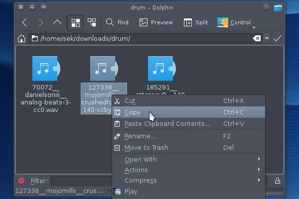 Copying a file from the context menu.