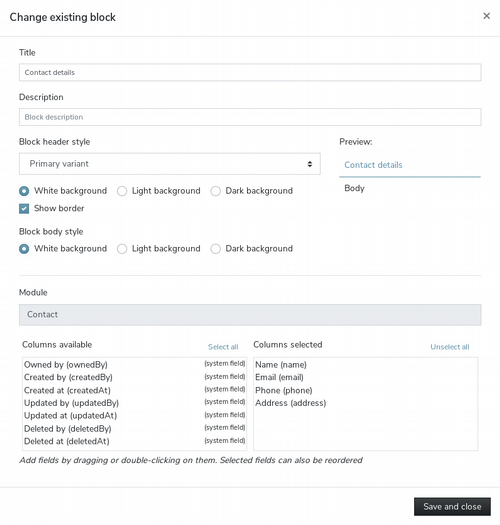 Form to change Record block