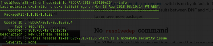 Output of # dnf updateinfo FEDORA