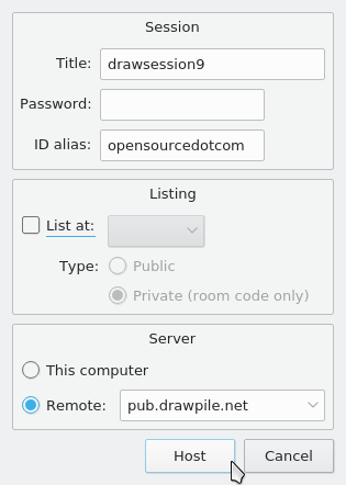 Settings for hosting a session