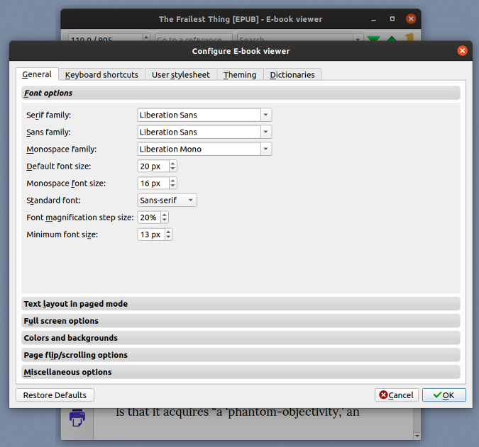 E-book Viewer preferences