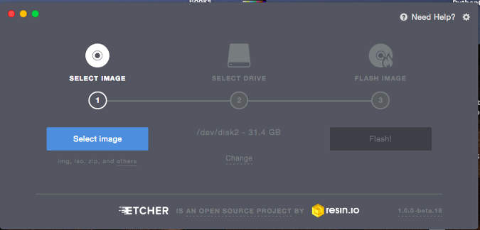 Selecting the image to use in Etcher