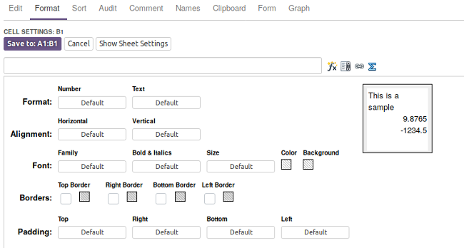 EtherCalc's Format menu