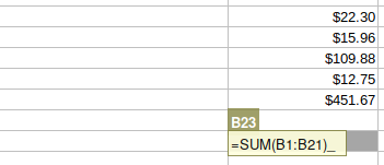 Entering a function in EtherCalc 