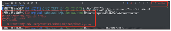 Test failures in Quarkus DEV UI