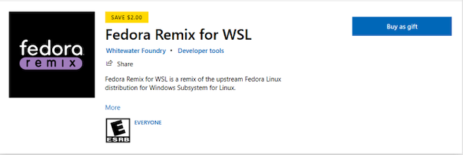 screenshot of Fedora Remix purchase in the Microsoft store