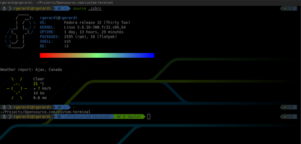 Fedora running zsh with the Powerlevel10k theme