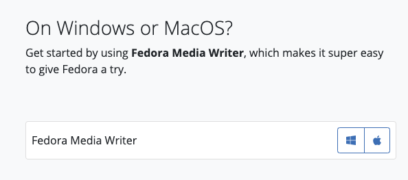 Fedora Media Writer download screen