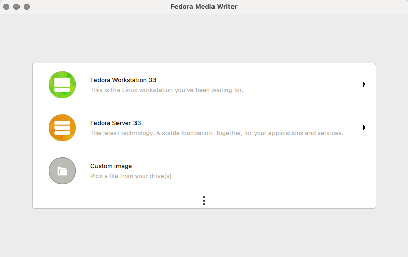 Fedora Workstation download in Fedora Media Writer