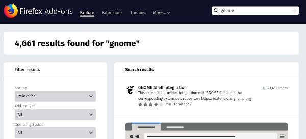 Search result for GNOME Shell Integration
