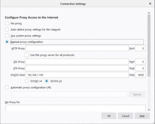 Firefox proxy settings