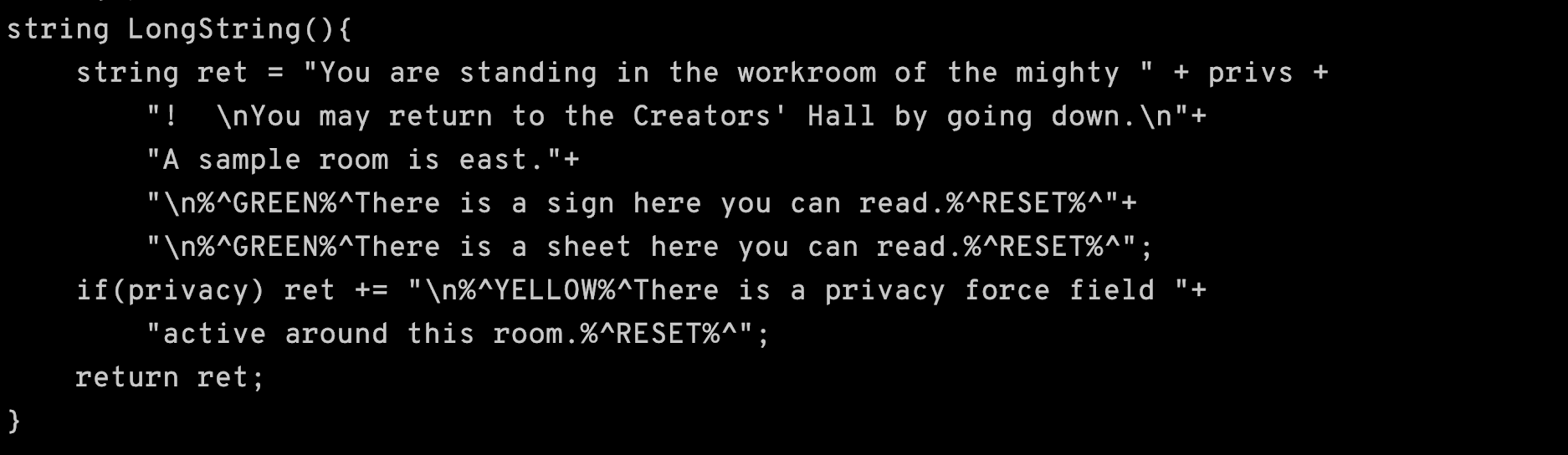 a snippet of code from the wizard's workroom