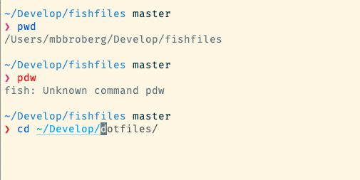 An example of the fish shell with Solarized Light theme