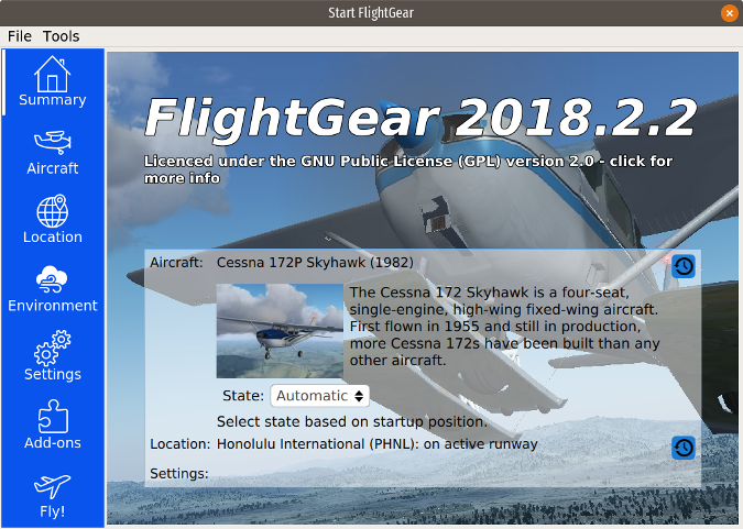 Flightgear home screen
