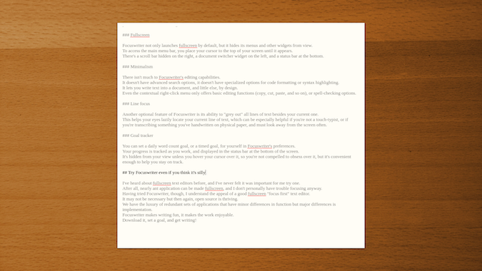focuswriter free writing apps with lines
