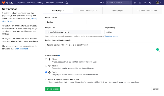 Creating a new project on GitLab