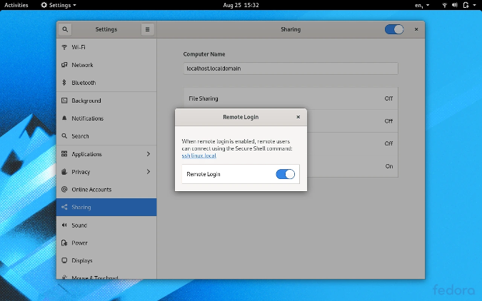 Activate SSH in GNOME System Settings