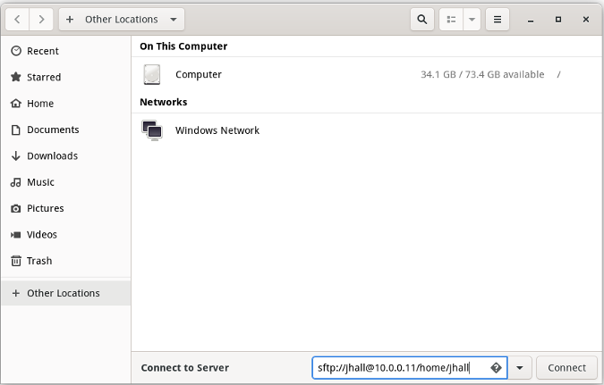 GNOME file manager Connect to Server