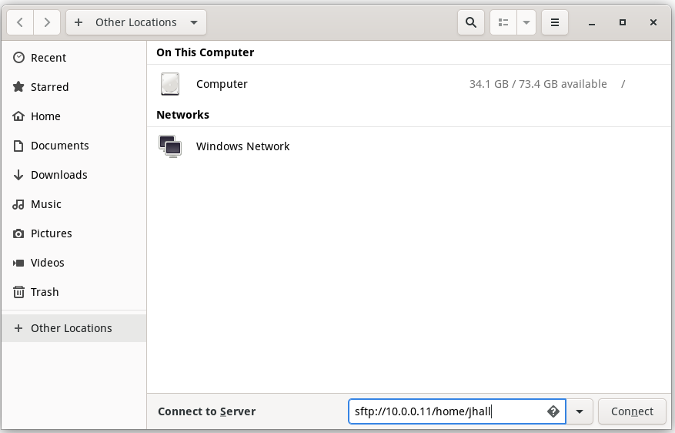 GNOME file manager Connect to Server