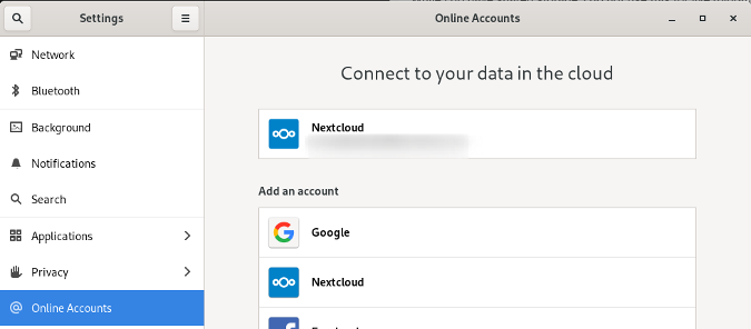 GNOME Online Accounts settings
