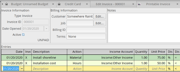 GnuCash create invoice