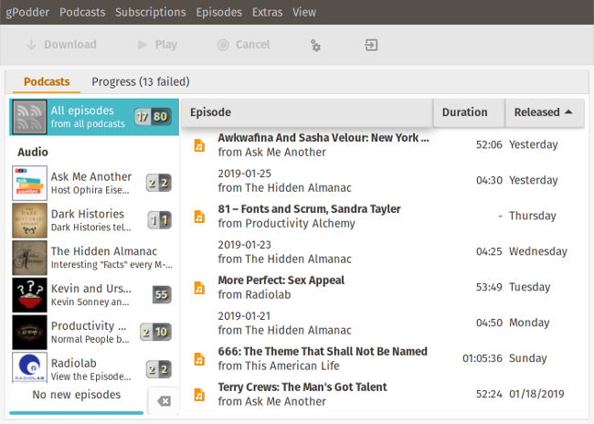 gpodder download old episodes