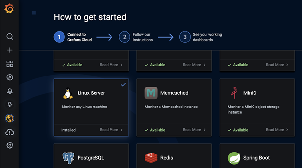 Grafana Cloud Get Started screen