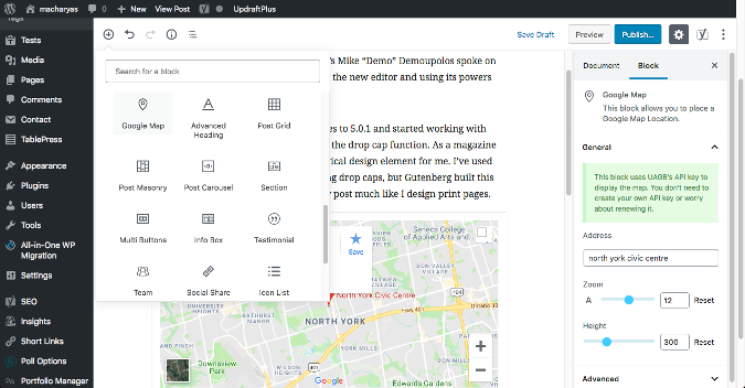 WordPress Gutenberg Google Maps add-on