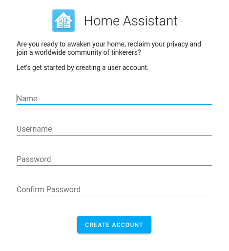 Home Assistant initial setup screen