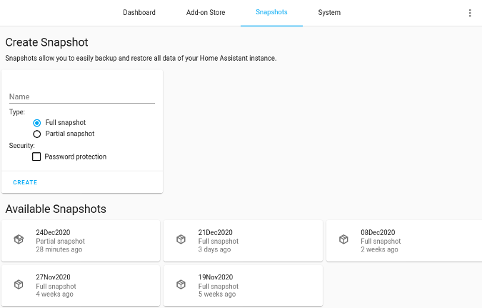 Home Assistant snapshots