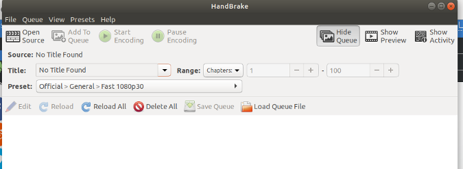 Handbrake file menu