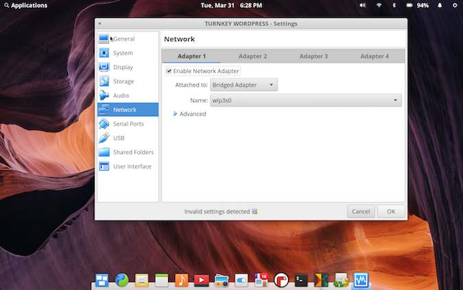 Virtualbox menu