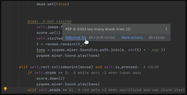 Code correction in PyCharm Community Edition
